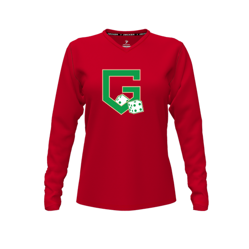[CUS-DFW-TEES-CMF-VNK-LSL-RED-FYXS-LOGO3] Comfort T-Shirt (Female Youth XS, Red, V Neck, Logo 3, Long Sleeve)