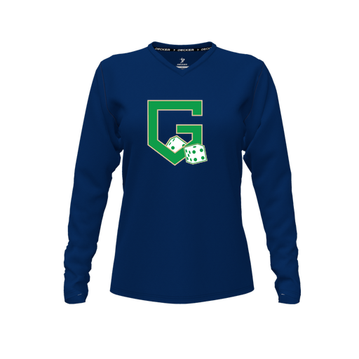[CUS-DFW-TEES-PER-VNK-LSL-NVY-FYXS-LOGO3] Performance T-Shirt (Female Youth XS, Navy, V Neck, Logo 3, Long Sleeve)