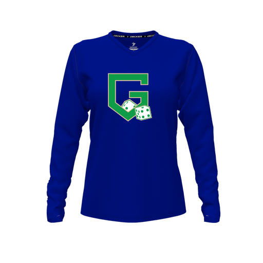 [CUS-DFW-TEES-PER-VNK-LSL-RYL-FYXS-LOGO3] Performance T-Shirt (Female Youth XS, Royal, V Neck, Logo 3, Long Sleeve)