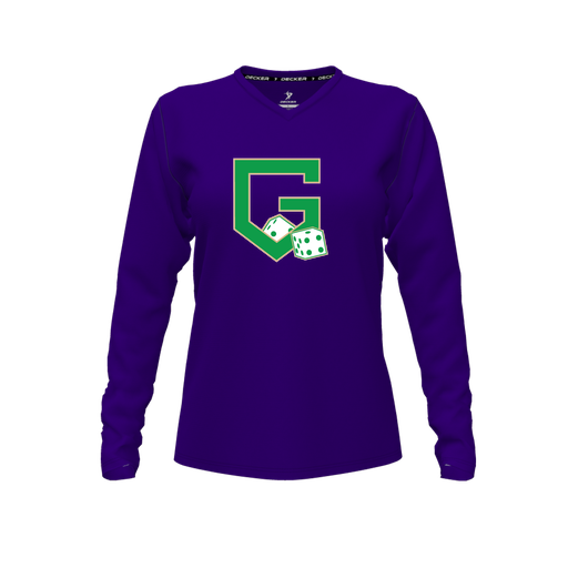 [FTLVPTPP-FYXS-LOGO3] Decker Performance T-Shirt (Female Youth XS, Purple, V Neck, Logo 3, Long Sleeve)